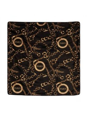 Black Gold Paris Chain Satin Square Scarf 20x20 Hair Neck Head Wrap